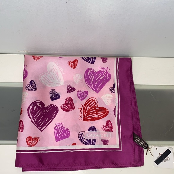 Vintage COACH Signature Pink Hearts 100% Silk Scarf-NWT - Picture 1 of 11